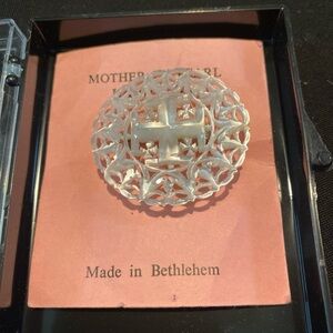 Intricate Mother of Pearl Cross Brooch